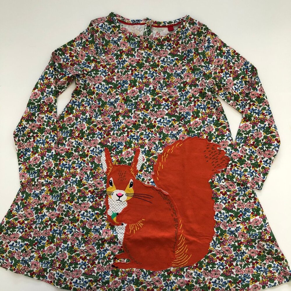 NWOT Mini Boden Floral Appliqué Squirrel Dress